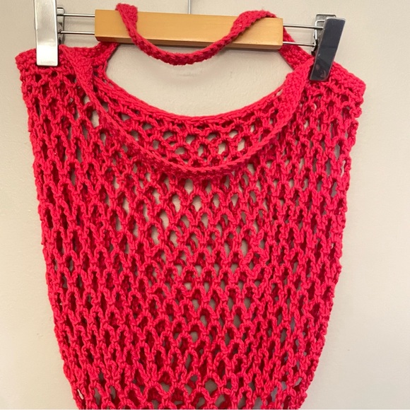 Red Crochet Fruit & Veggie Grocery Tote Bag - EUC Like New - Picture 3 of 6